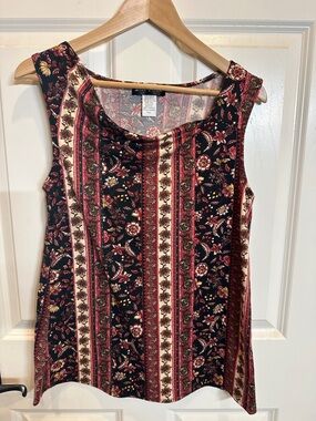 Sleeveless Floral Stripe Top - Black & Burgundy